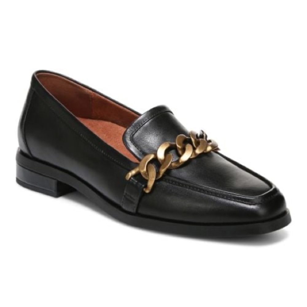 Vionic Mizelle Chain Statement Loafer Square Toe Black Leather size 9.5 NWOB